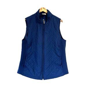 Blair Women's Size L Blue Quilted Vest Full Zip Mock Neck